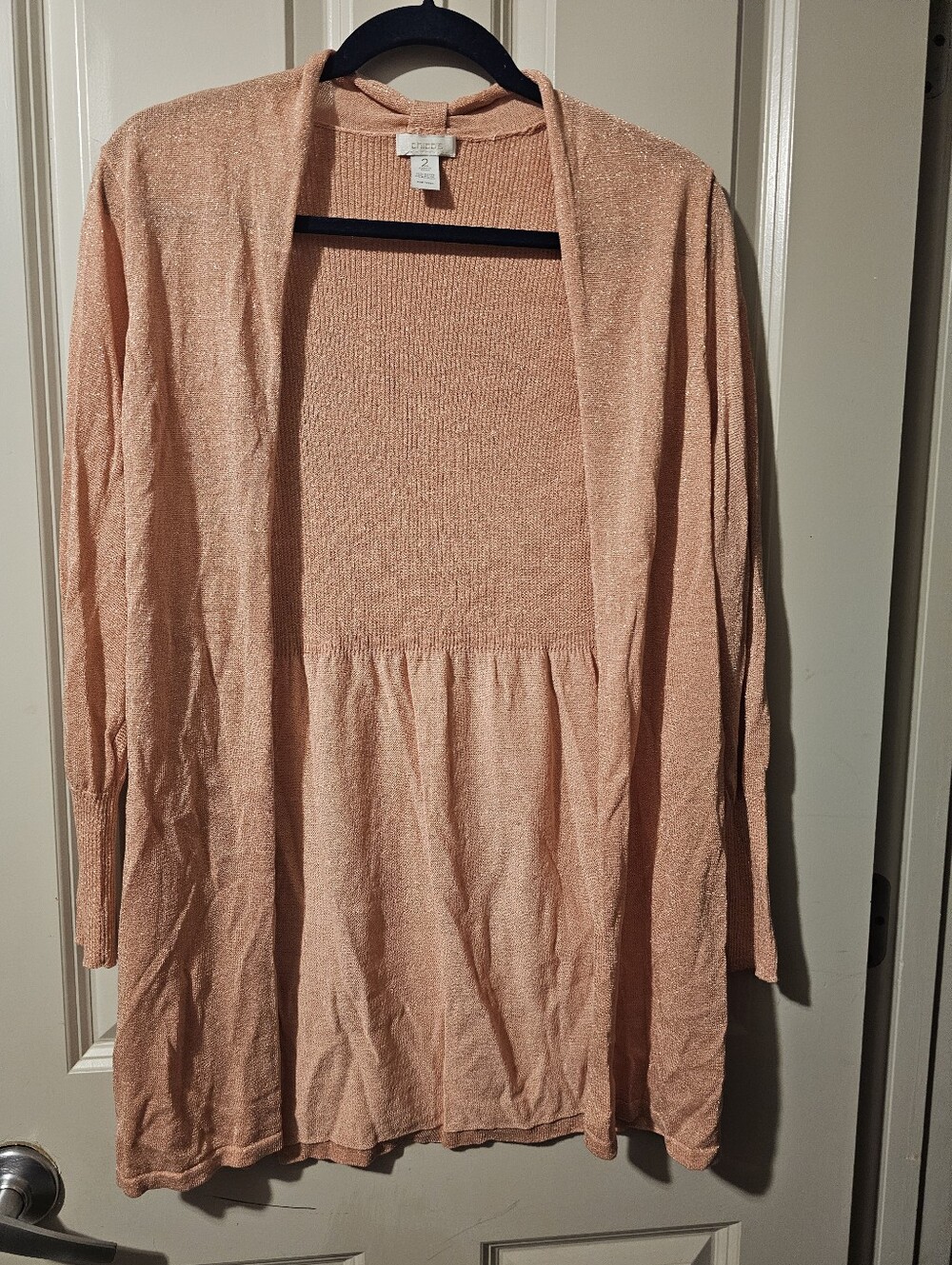 Chico's Peach Metallic Knit Top Sz 2